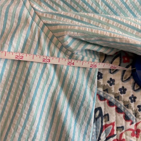 NWOT Sigrid Olsen Aqua & White Seersucker Stripe 3/4 Sleeve 2 Button Blazer | 16 - Picture 7 of 7